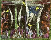 Paul Klee landskap med  gula faglar oil on canvas